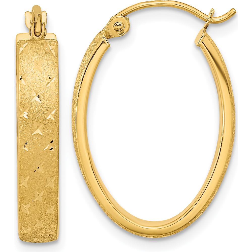 14K Yellow Gold Polished Satin Diamond-Cut Hoop Earrings - 22.55mm Length by 0