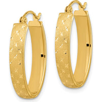 14K Yellow Gold Polished Satin Diamond-Cut Hoop Earrings - 22.55mm Length by 0