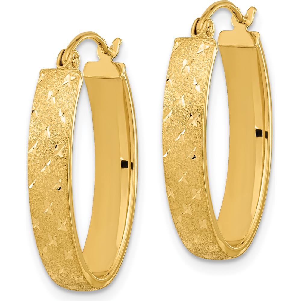 14K Yellow Gold Polished Satin Diamond-Cut Hoop Earrings - 22.55mm Length by 0