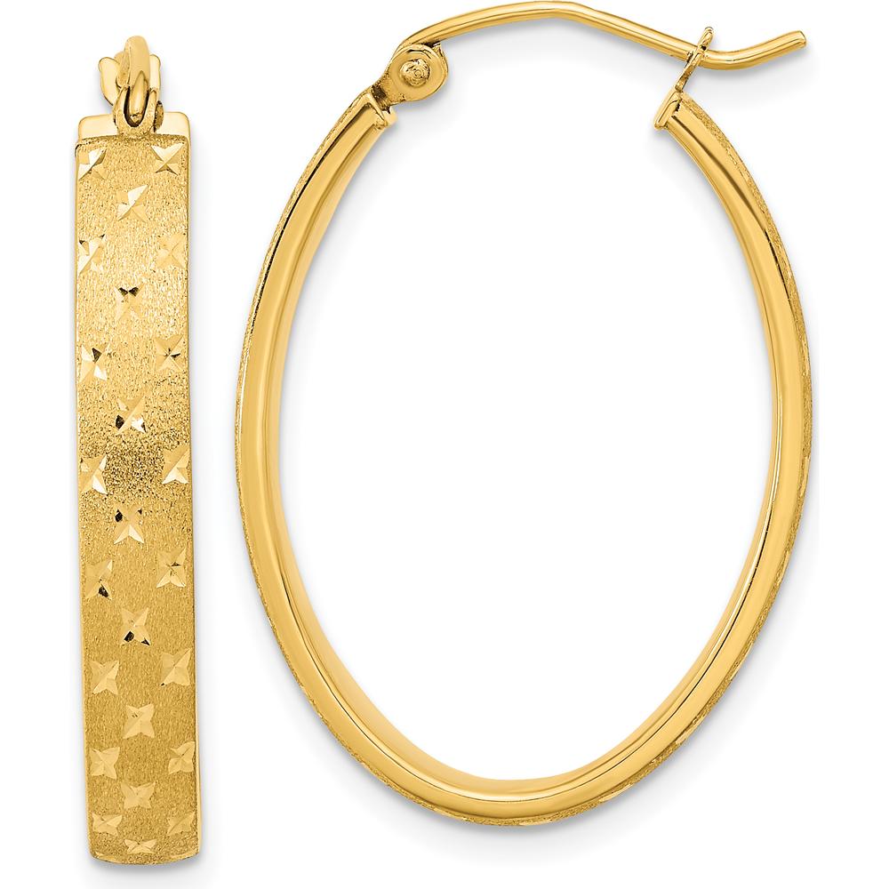 14K Yellow Gold Polished Satin Diamond-Cut Hoop Earrings - 28.91mm Length by 0