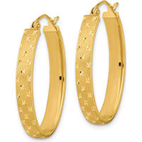 14K Yellow Gold Polished Satin Diamond-Cut Hoop Earrings - 28.91mm Length by 0