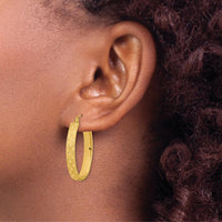 14K Yellow Gold Polished Satin Diamond-Cut Hoop Earrings - 28.91mm Length by 0
