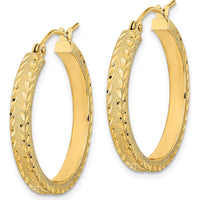 14K Yellow Gold Polished Satin Diamond-Cut Large Hoop Earrings by 0