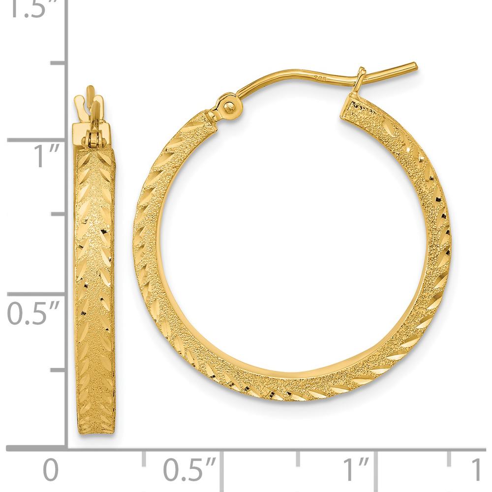 14K Yellow Gold Polished Satin Diamond-Cut Large Hoop Earrings by 0