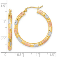 14K Yellow Gold Polished Satin Diamond-Cut Large Hoop Earrings with White and Rose Rhodium Accents by 0