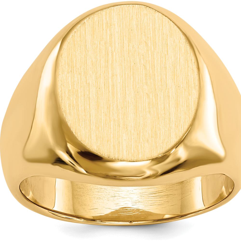 14K Yellow Gold Polished Satin Finished Signet Ring for Men - 13.5x16.5mm by 0