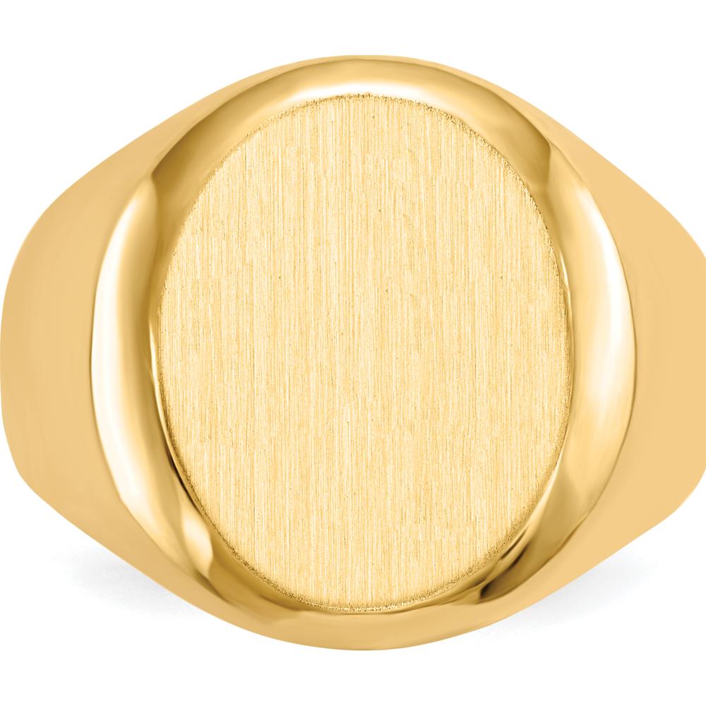 14K Yellow Gold Polished Satin Finished Signet Ring for Men - 13.5x16.5mm by 0