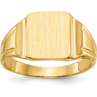 14K Yellow Gold Polished Satin Signet Ring with Tapered Band - Unisex Design, Engravable, Sizeable by 0