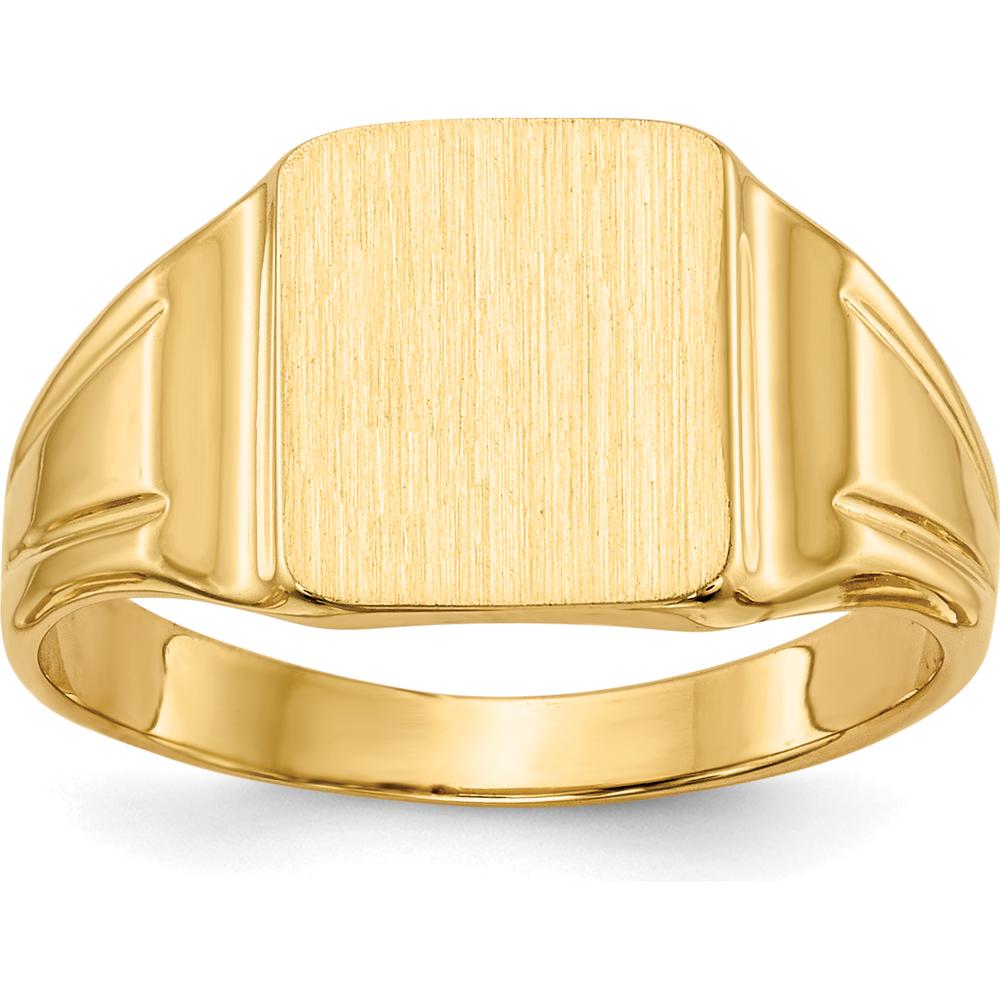 14K Yellow Gold Polished Satin Signet Ring with Tapered Band - Unisex Design, Engravable, Sizeable by 0