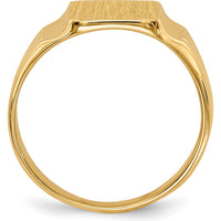 14K Yellow Gold Polished Satin Signet Ring with Tapered Band - Unisex Design, Engravable, Sizeable by 0
