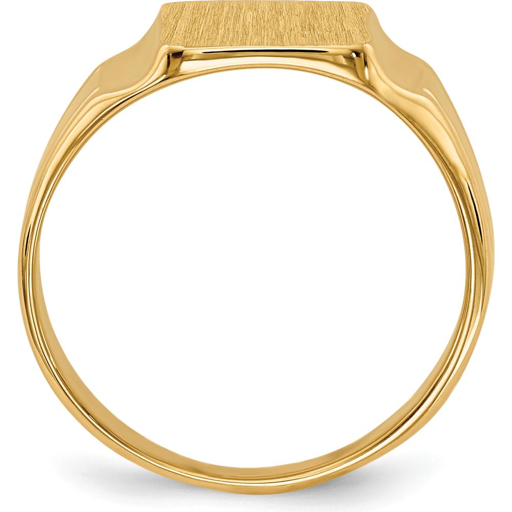 14K Yellow Gold Polished Satin Signet Ring with Tapered Band - Unisex Design, Engravable, Sizeable by 0