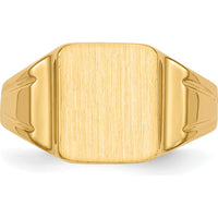 14K Yellow Gold Polished Satin Signet Ring with Tapered Band - Unisex Design, Engravable, Sizeable by 0