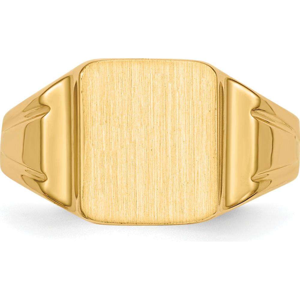 14K Yellow Gold Polished Satin Signet Ring with Tapered Band - Unisex Design, Engravable, Sizeable by 0