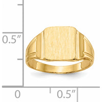 14K Yellow Gold Polished Satin Signet Ring with Tapered Band - Unisex Design, Engravable, Sizeable by 0