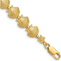 14K Yellow Gold Polished Scallop Shell Bracelet - 7.25" with Textured Stations by Oro Pregiato