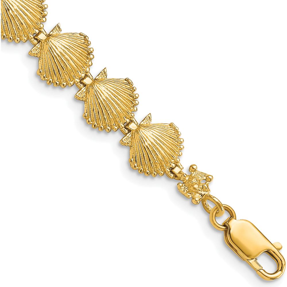 14K Yellow Gold Polished Scallop Shell Bracelet - 7.25" with Textured Stations by Oro Pregiato