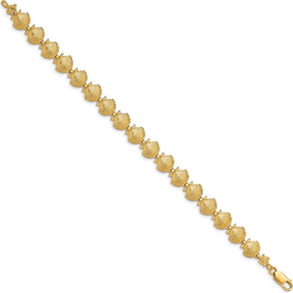 14K Yellow Gold Polished Scallop Shell Bracelet - 7.25" with Textured Stations by Oro Pregiato