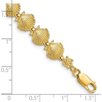 14K Yellow Gold Polished Scallop Shell Bracelet - 7.25" with Textured Stations by Oro Pregiato