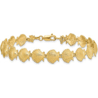 14K Yellow Gold Polished Scallop Shell Bracelet - 7.25" with Textured Stations by Oro Pregiato
