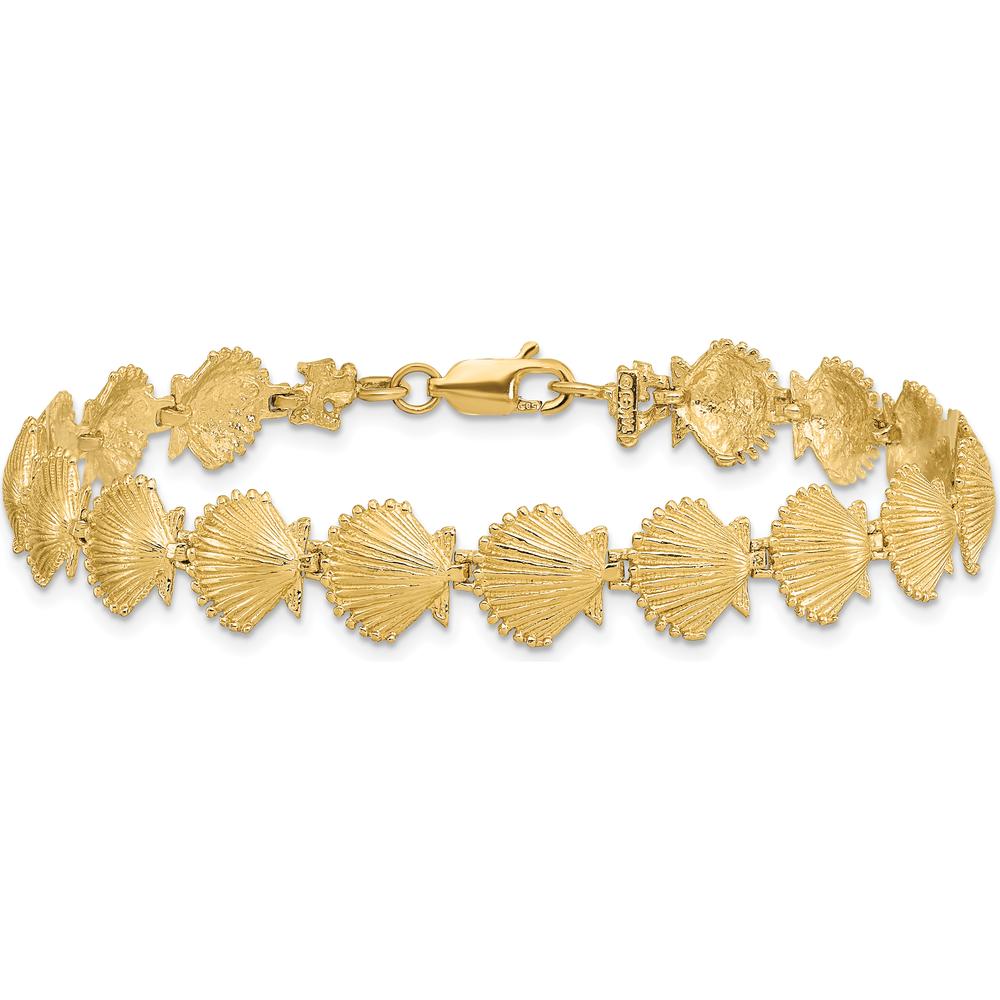 14K Yellow Gold Polished Scallop Shell Bracelet - 7.25" with Textured Stations by Oro Pregiato