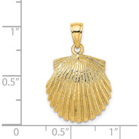 14K Yellow Gold Polished Scallop Shell Charm Pendant - 25mm Length by Oro Pregiato