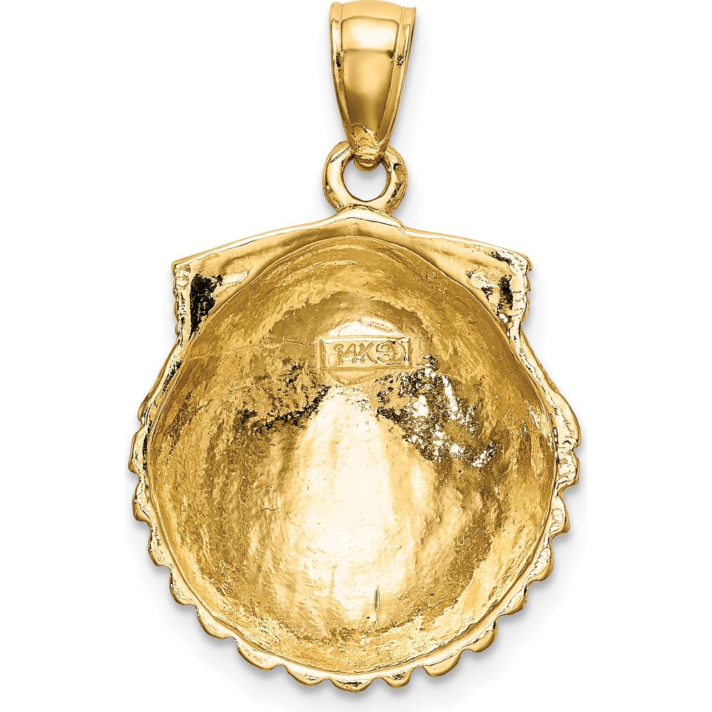 14K Yellow Gold Polished Scallop Shell Charm Pendant - 25mm Length by Oro Pregiato