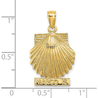 14K Yellow Gold Polished Scallop Shell Charm Pendant - 27.3mm Length by Oro Pregiato