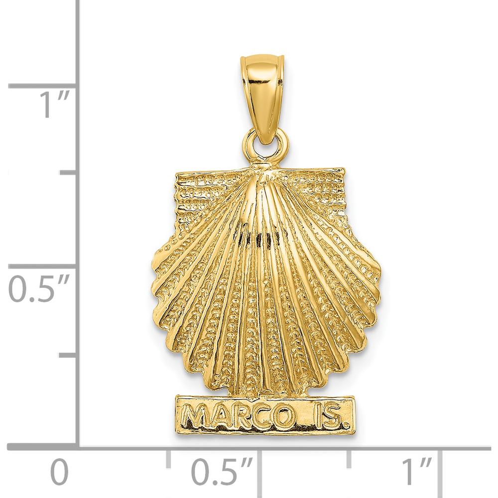 14K Yellow Gold Polished Scallop Shell Charm Pendant - 27.3mm Length by Oro Pregiato