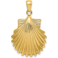 14K Yellow Gold Polished Scallop Shell Charm with Textured Finish - 32mm Length by Oro Pregiato