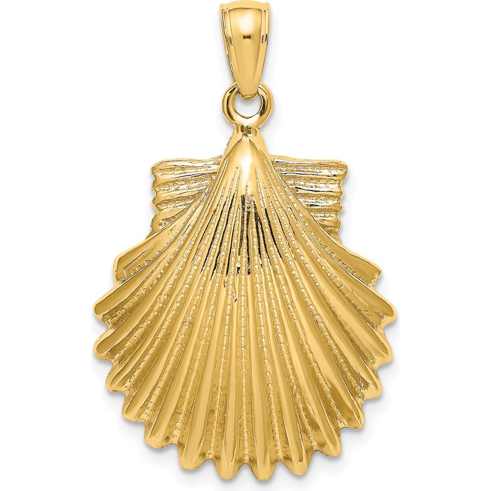 14K Yellow Gold Polished Scallop Shell Charm with Textured Finish - 32mm Length by Oro Pregiato