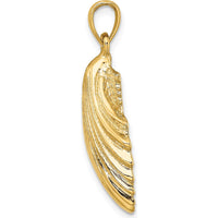 14K Yellow Gold Polished Scallop Shell Charm with Textured Finish - 32mm Length by Oro Pregiato