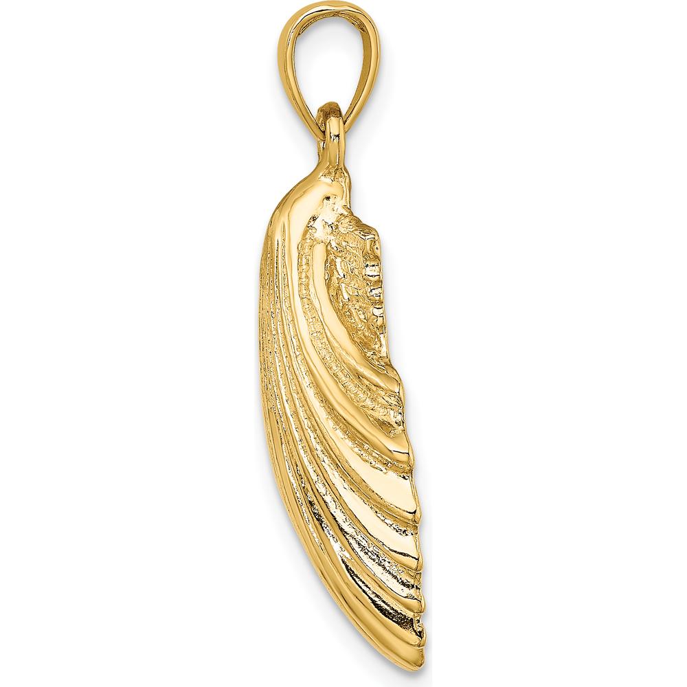 14K Yellow Gold Polished Scallop Shell Charm with Textured Finish - 32mm Length by Oro Pregiato