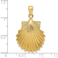 14K Yellow Gold Polished Scallop Shell Charm with Textured Finish - 32mm Length by Oro Pregiato