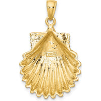 14K Yellow Gold Polished Scallop Shell Charm with Textured Finish - 32mm Length by Oro Pregiato