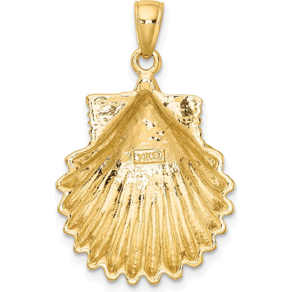 14K Yellow Gold Polished Scallop Shell Charm with Textured Finish - 32mm Length by Oro Pregiato