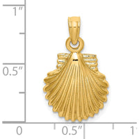 14K Yellow Gold Polished Scallop Shell Pendant Charm - Elegant Textured Ocean-Inspired Design by Oro Pregiato