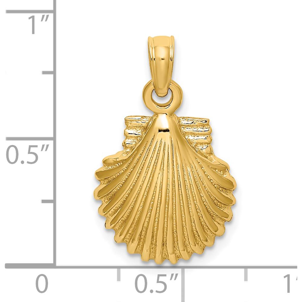 14K Yellow Gold Polished Scallop Shell Pendant Charm - Elegant Textured Ocean-Inspired Design by Oro Pregiato