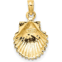 14K Yellow Gold Polished Scallop Shell Pendant Charm - Elegant Textured Ocean-Inspired Design by Oro Pregiato