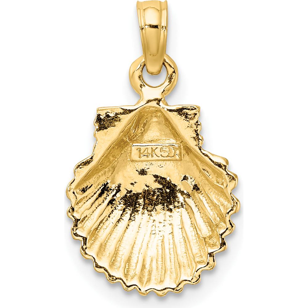 14K Yellow Gold Polished Scallop Shell Pendant Charm - Elegant Textured Ocean-Inspired Design by Oro Pregiato