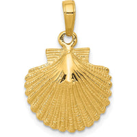 14K Yellow Gold Polished Scallop Shell Pendant - Textured Design by Oro Pregiato