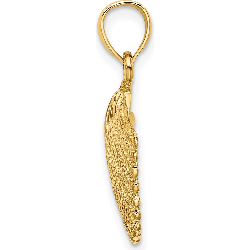 14K Yellow Gold Polished Scallop Shell Pendant - Textured Design by Oro Pregiato
