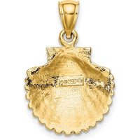 14K Yellow Gold Polished Scallop Shell Pendant - Textured Design by Oro Pregiato