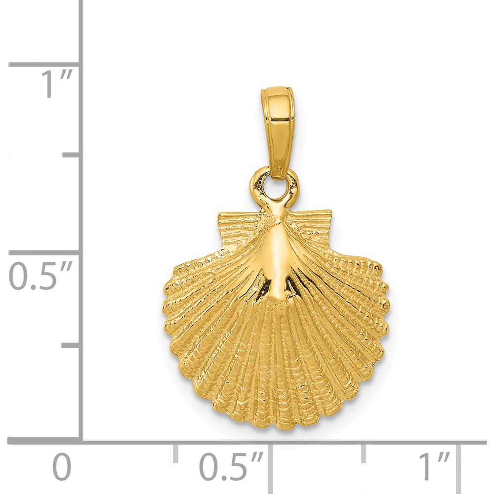 14K Yellow Gold Polished Scallop Shell Pendant - Textured Design by Oro Pregiato