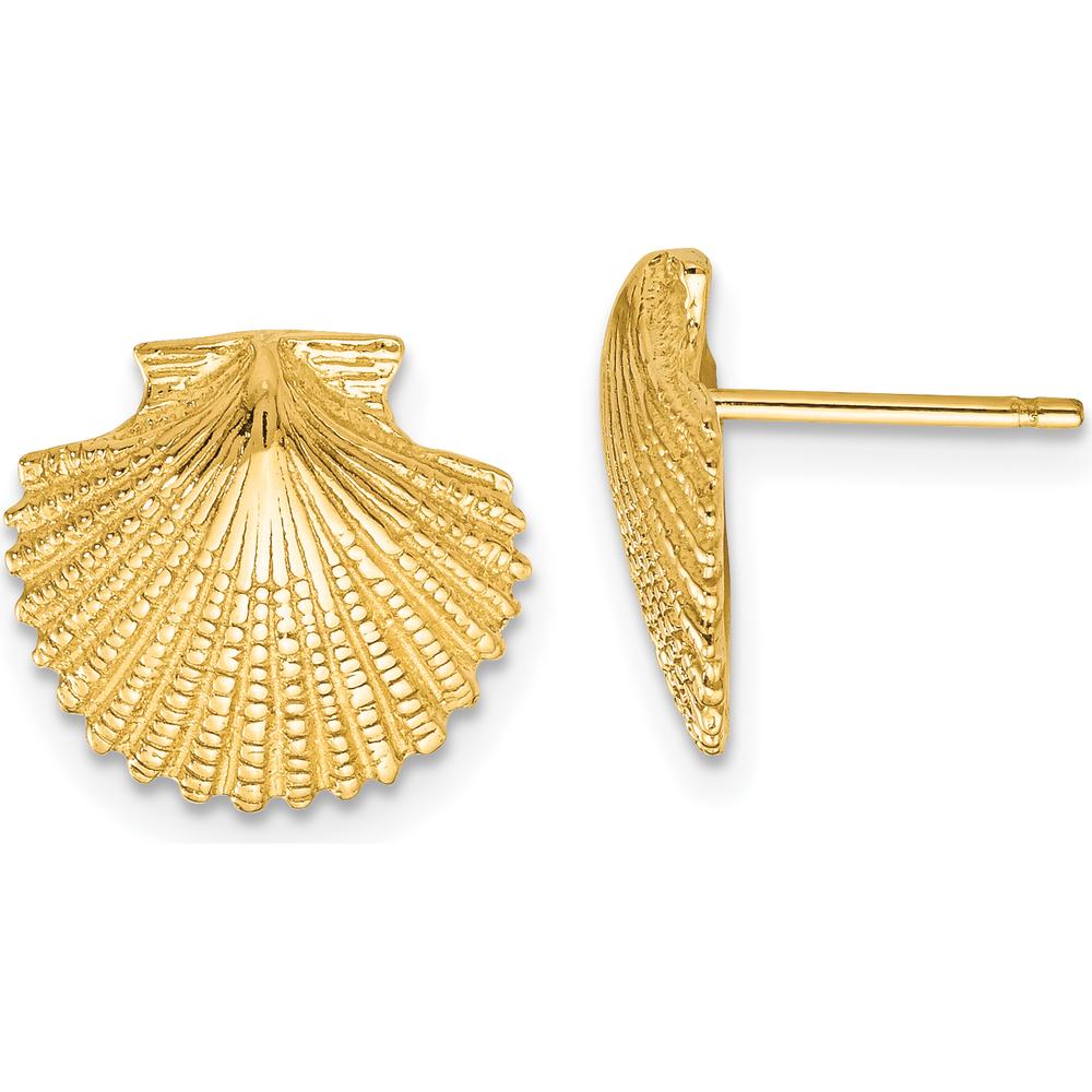 14K Yellow Gold Polished Scallop Shell Post Earrings - Elegant Design by Oro Pregiato