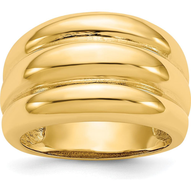 14K Yellow Gold Polished Scalloped Dome Ring - Fashion Statement Piece by 0