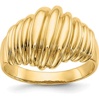14K Yellow Gold Polished Scalloped Dome Ring - Sizeable, Tapered Band, Domed Profile by Oro Pregiato