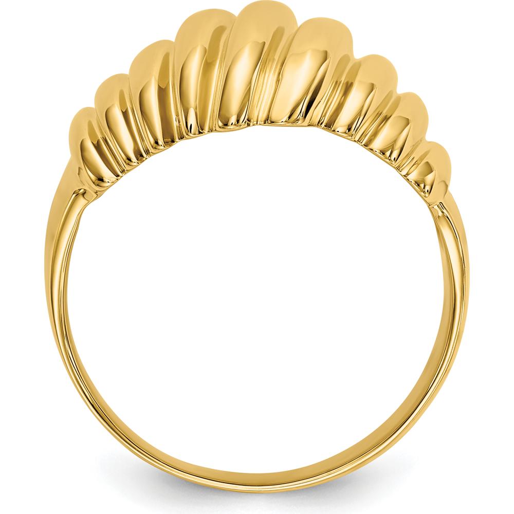 14K Yellow Gold Polished Scalloped Dome Ring - Sizeable, Tapered Band, Domed Profile by Oro Pregiato