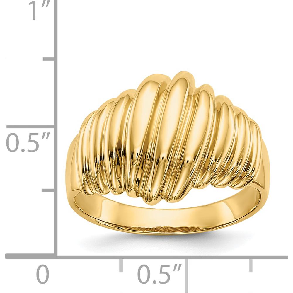 14K Yellow Gold Polished Scalloped Dome Ring - Sizeable, Tapered Band, Domed Profile by Oro Pregiato