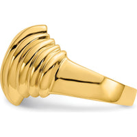 14K Yellow Gold Polished Scalloped Dome Ring - Sizeable, Tapered Band, Domed Profile by Oro Pregiato
