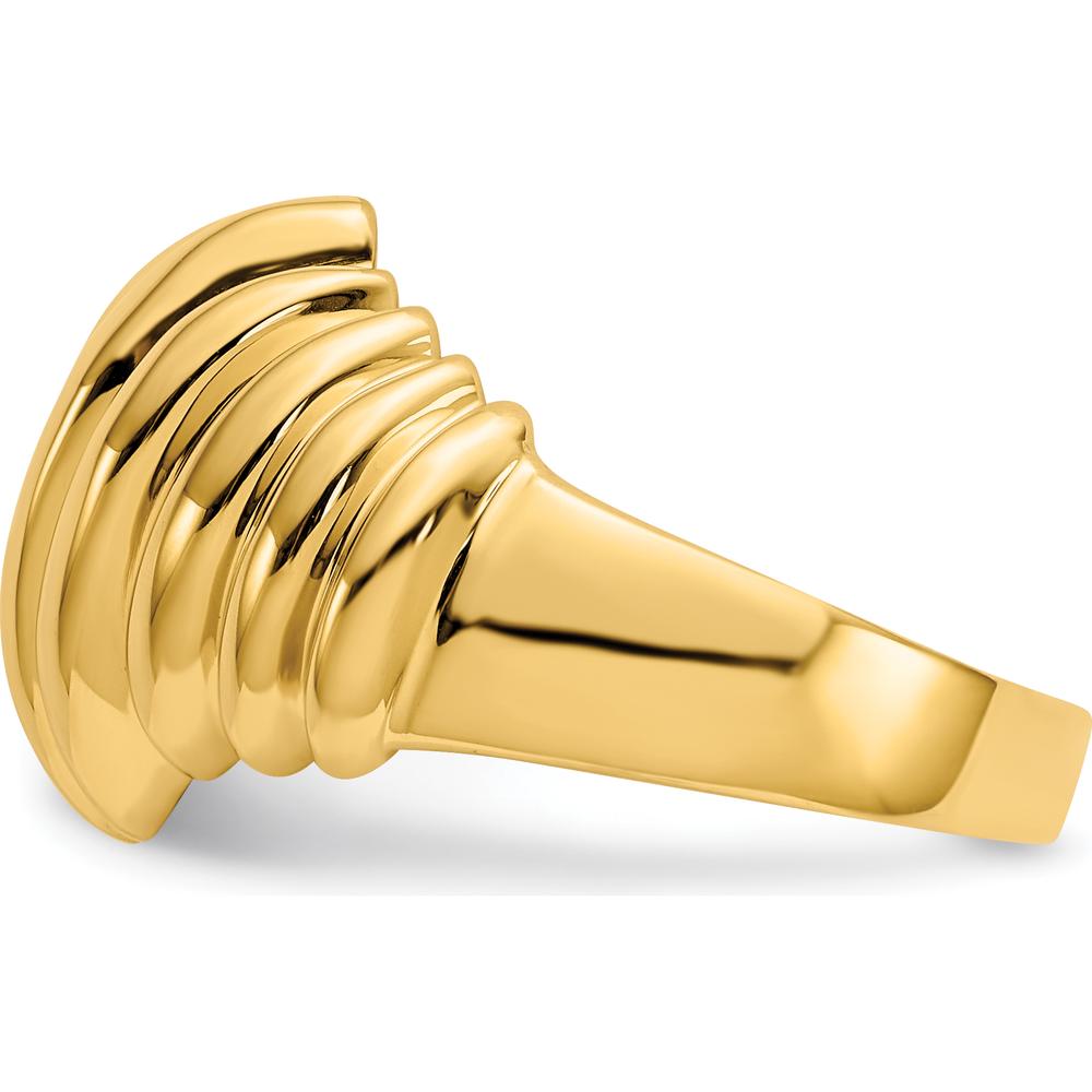 14K Yellow Gold Polished Scalloped Dome Ring - Sizeable, Tapered Band, Domed Profile by Oro Pregiato